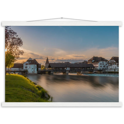 Altstadt Bremgarten mit Reussbrücke - Premium Poster Holzeisten