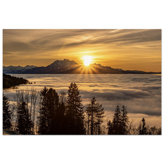 Sea of ​​Fog Sunset Premium Poster 