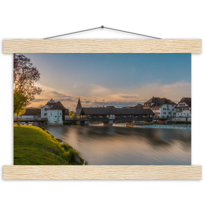 Altstadt Bremgarten mit Reussbrücke - Premium Poster Holzeisten