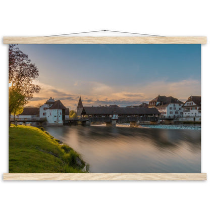 Altstadt Bremgarten mit Reussbrücke - Premium Poster Holzeisten