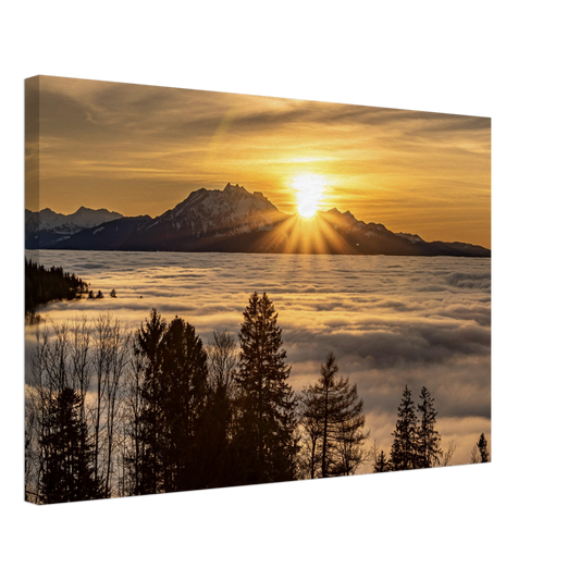 Sea of ​​fog sunset on canvas