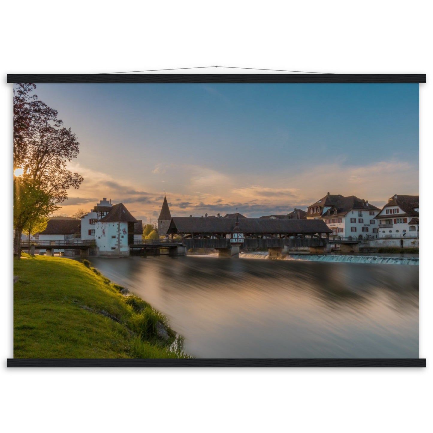 Altstadt Bremgarten mit Reussbrücke - Premium Poster Holzeisten