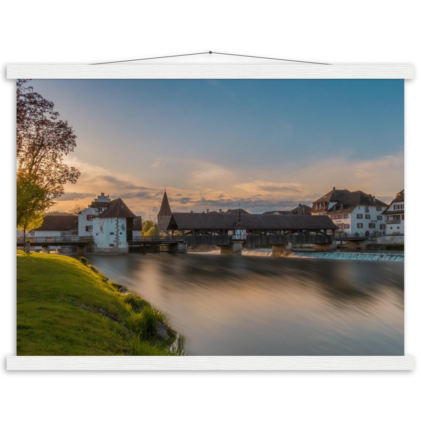 Altstadt Bremgarten mit Reussbrücke - Premium Poster Holzeisten