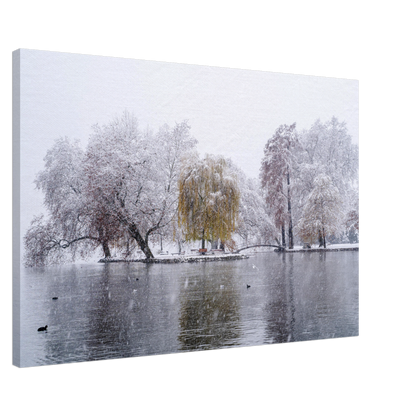 Schneefall im Villettepark auf Leinwand