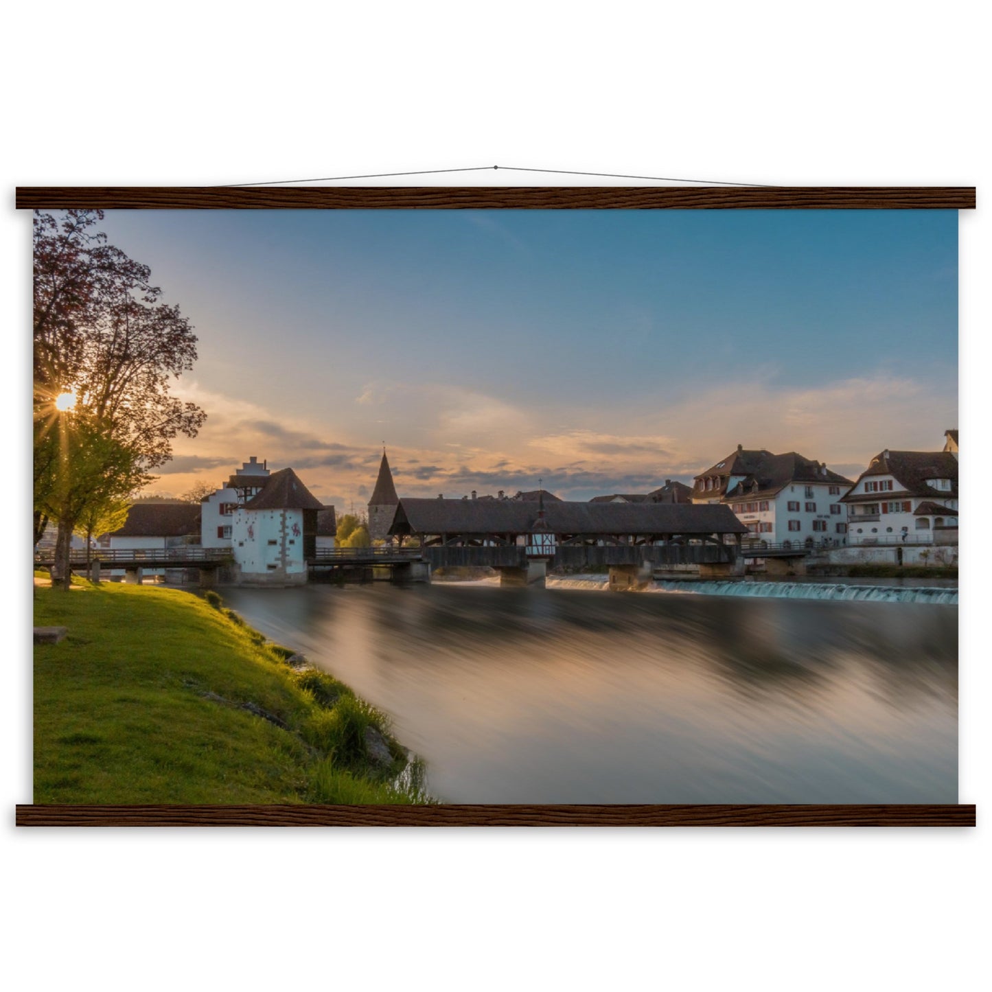 Altstadt Bremgarten mit Reussbrücke - Premium Poster Holzeisten