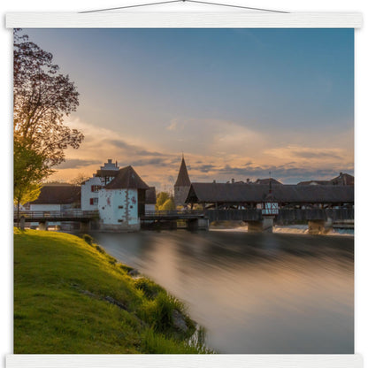 Altstadt Bremgarten mit Reussbrücke - Premium Poster Holzeisten