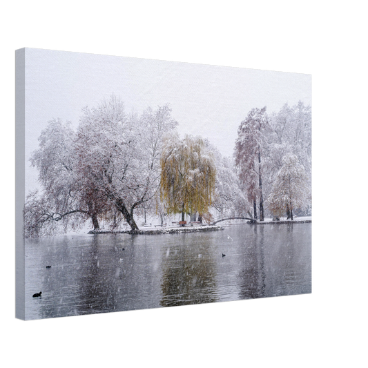 Snowfall in Villettepark on canvas 