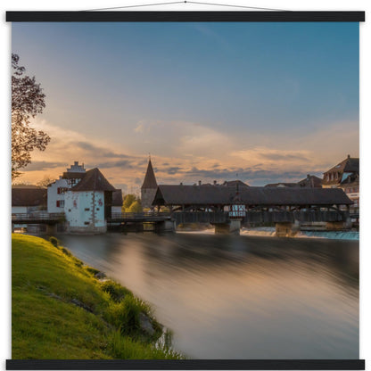 Altstadt Bremgarten mit Reussbrücke - Premium Poster Holzeisten