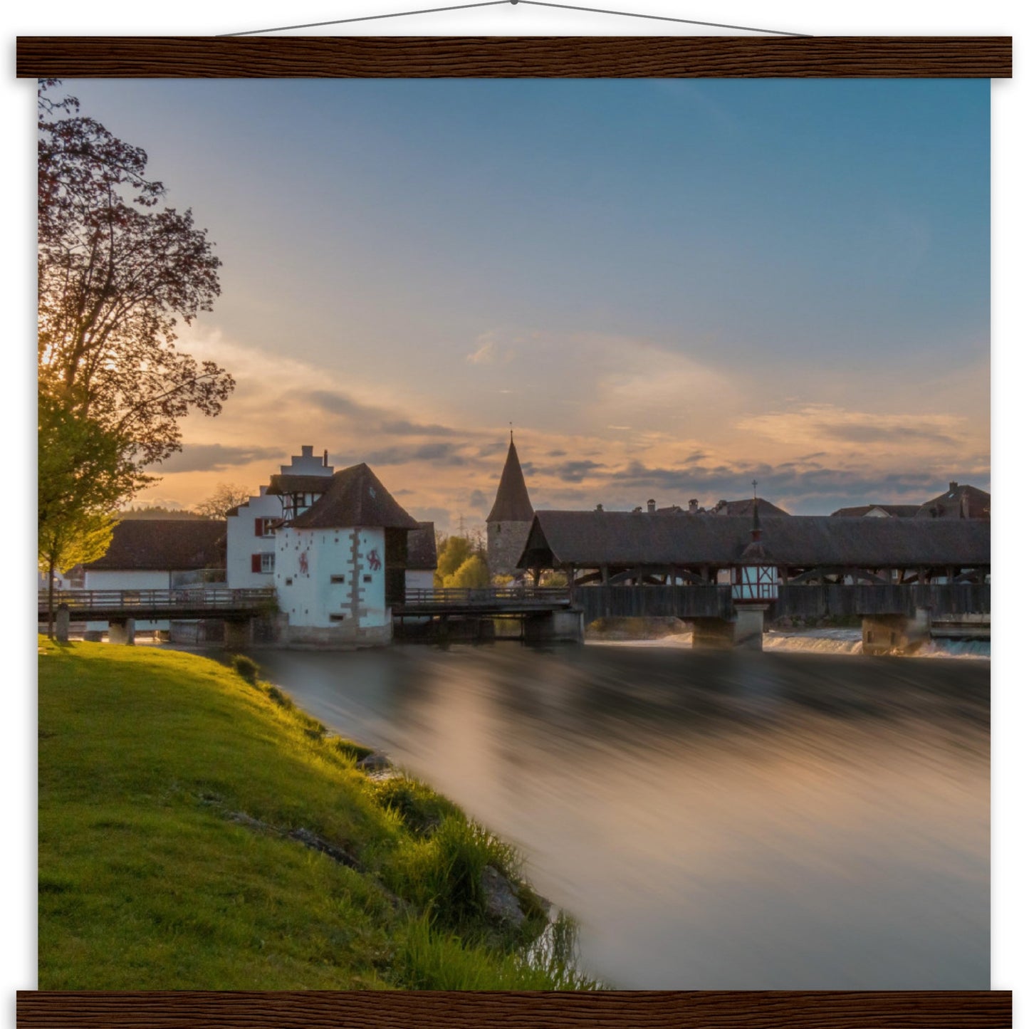 Altstadt Bremgarten mit Reussbrücke - Premium Poster Holzeisten