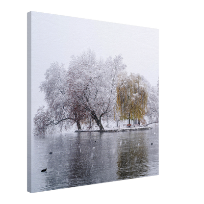 Schneefall im Villettepark auf Leinwand