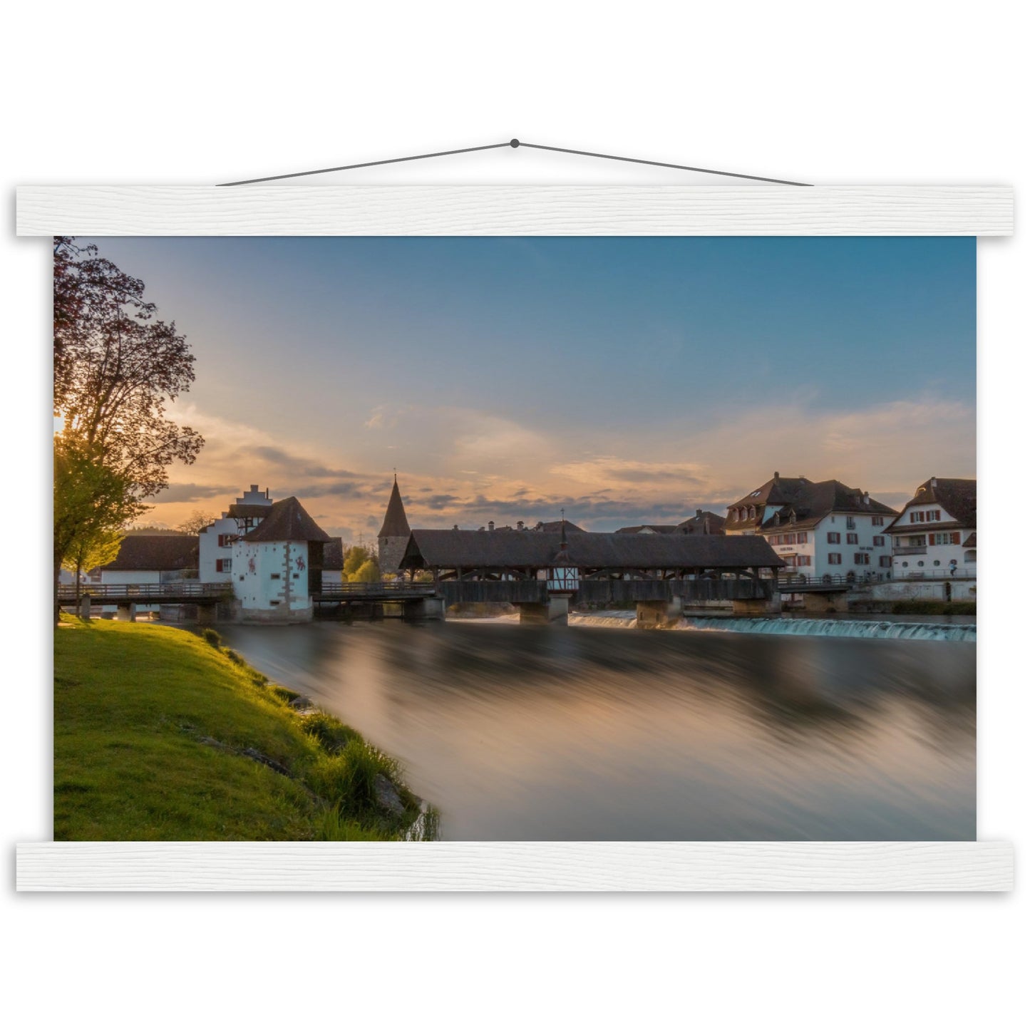 Altstadt Bremgarten mit Reussbrücke - Premium Poster Holzeisten