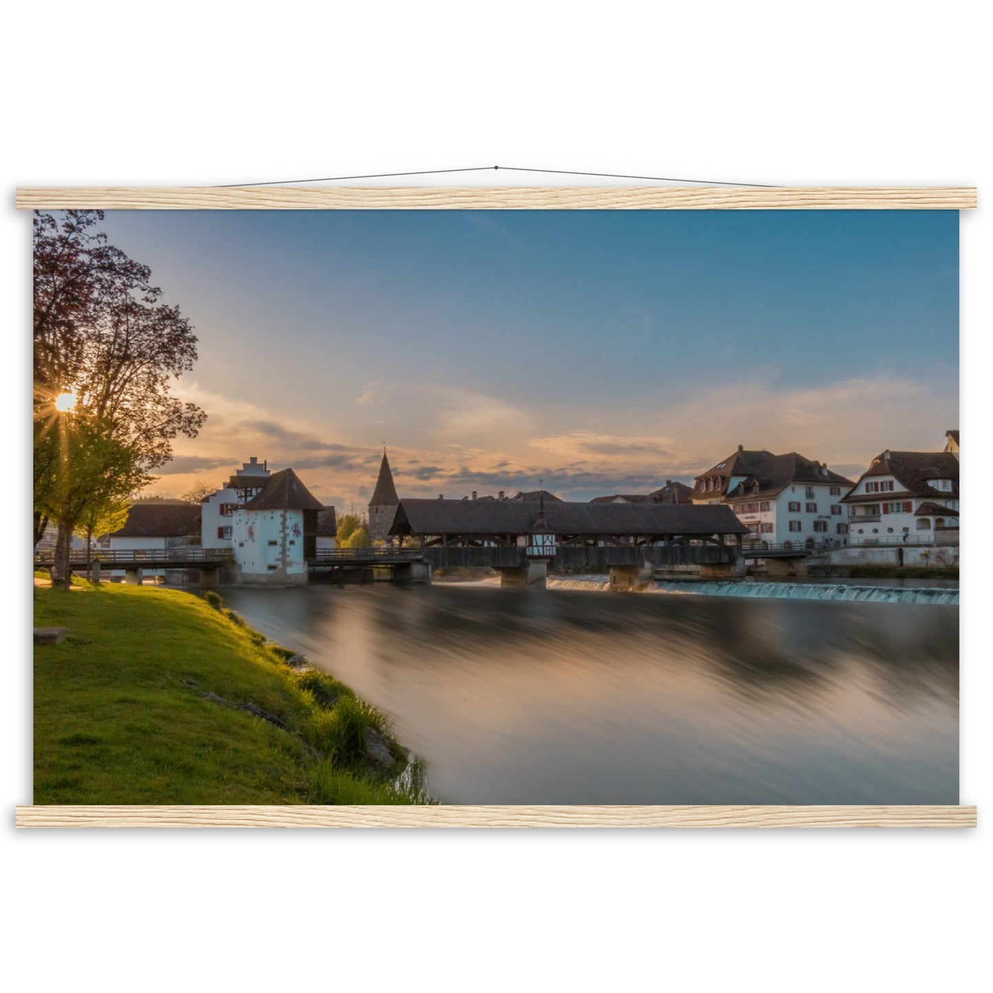 Altstadt Bremgarten mit Reussbrücke - Premium Poster Holzeisten