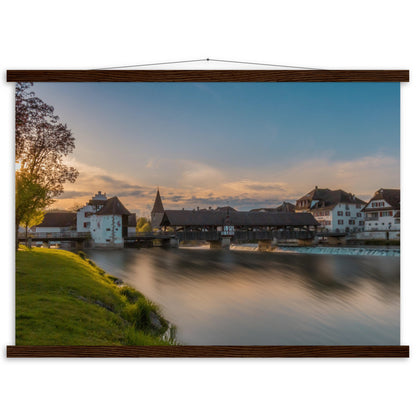 Altstadt Bremgarten mit Reussbrücke - Premium Poster Holzeisten